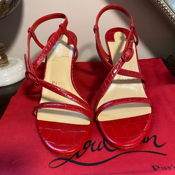 Christian Louboutin Red Strap Heels - Picture 1 of 4